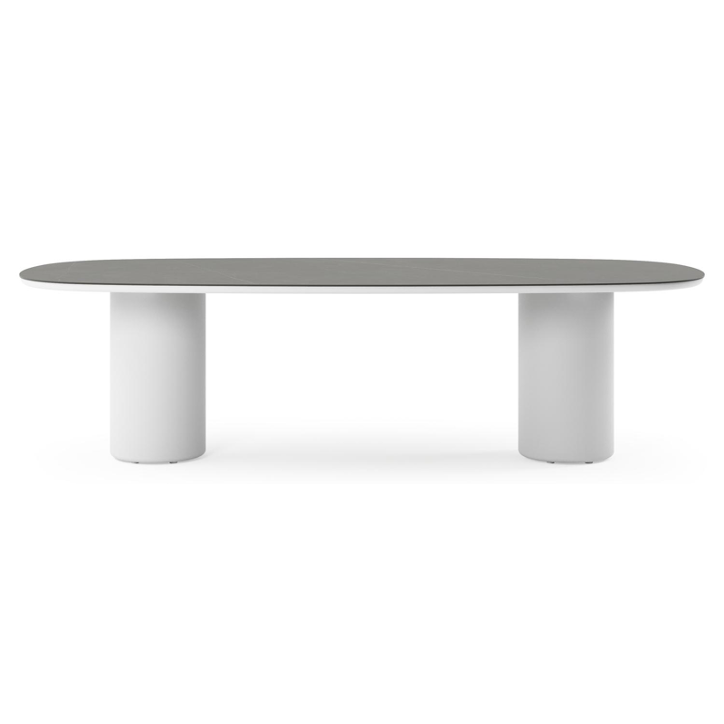 Table de jardin Amico bombo en aluminium blanc et céramique pleine Calatorao - Lg. 270 x Lrg. 125 x Haut. 73.5 cm