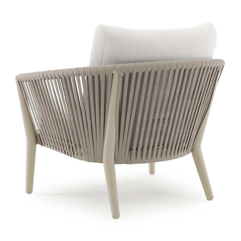 Fauteuil de jardin Orso en aluminium beige en corde luxe plate tissée verticalement beige et coussins en all weather solica Soul Optik