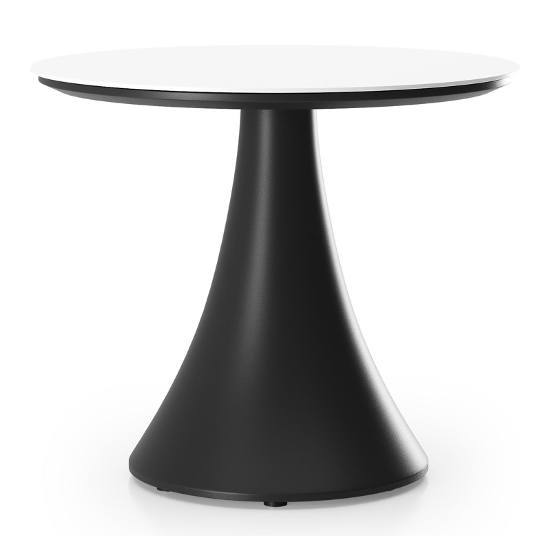 Fano low dining low dining loungetafel rond in zwart aluminium en volkeramiek Arctic White - Dia. 65 x H 55 cm