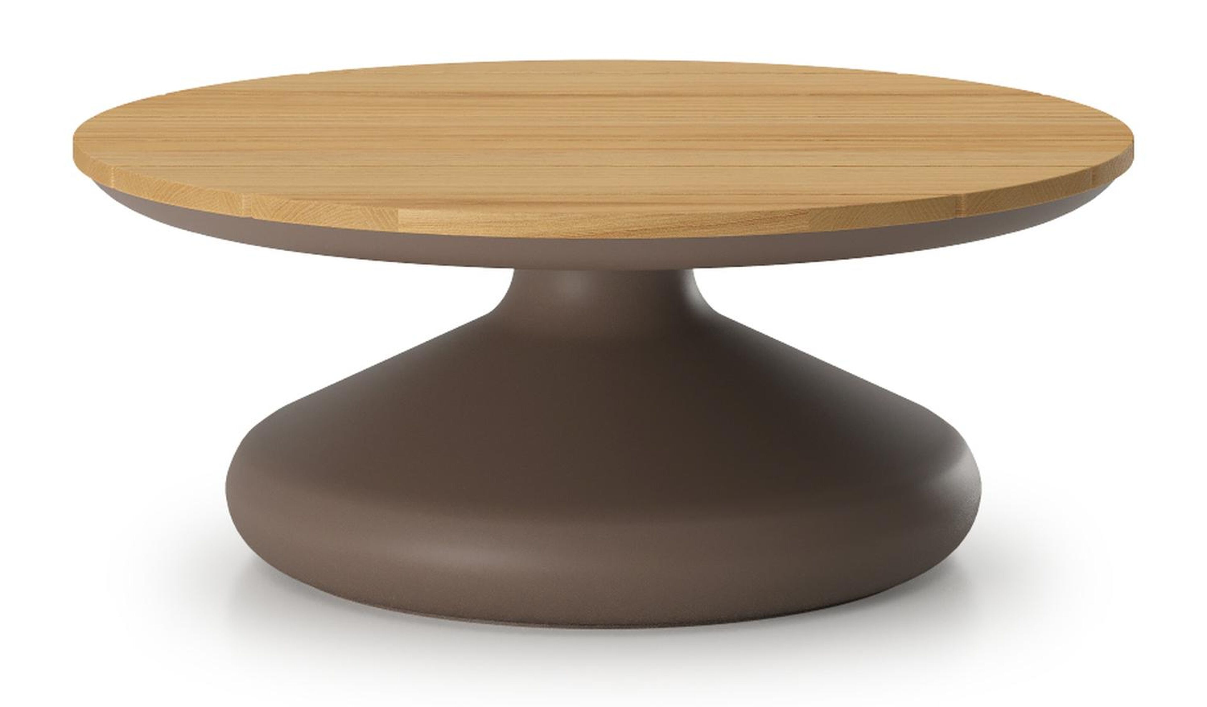 Table de basse Bomero ronde en aluminium taupe et teck - Diam. 84 x Haut. 32 cm