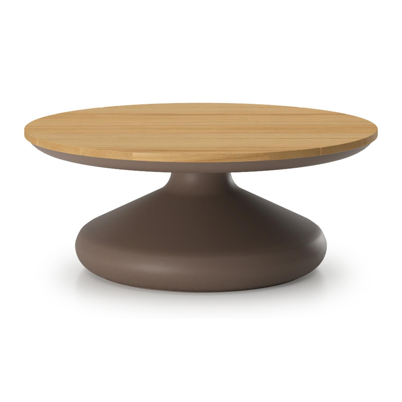Table de basse Bomero ronde en aluminium taupe et teck - Diam. 84 x Haut. 32 cm