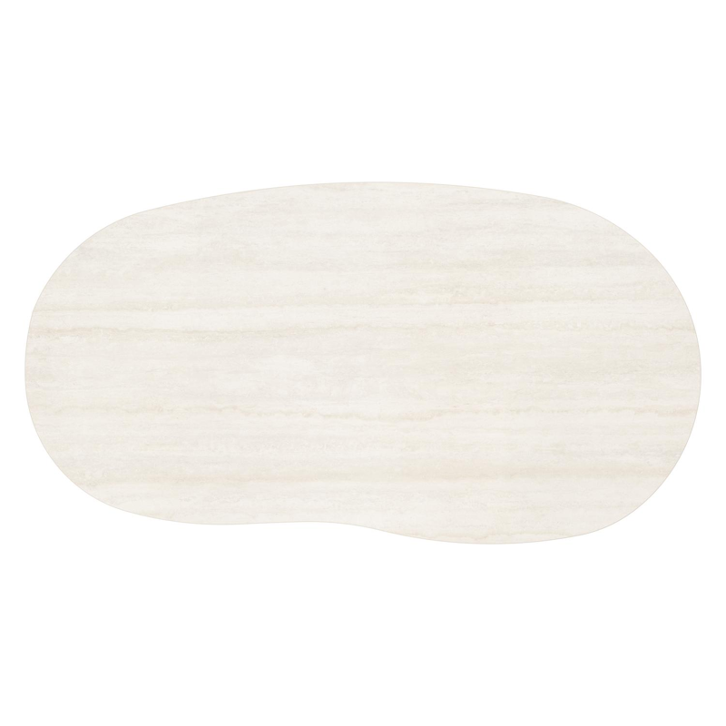 Table de basse Amico organique en aluminium beige et céramique pleine Travertino Bianco - Lg. 170 x Lrg. 91 x Haut. 25 cm