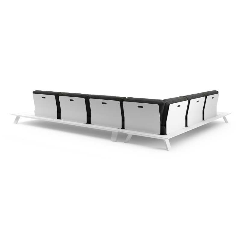 Salon de jardin d'angle Cesano en aluminium blanc et coussin en all weather Sunbrella® luxe chartres sooty