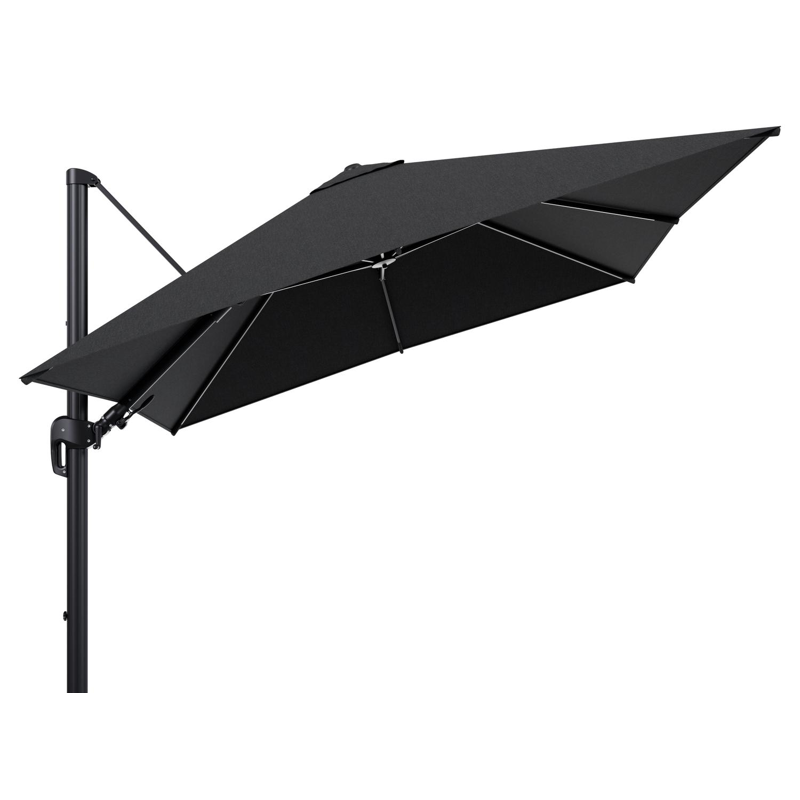 Parasol pendant Rufina avec fonction tilt en aluminium noir et toile de parasol en All Weather Sunbrella® Luxe Chartres Sooty  - Lg.1 300 x Lg.2 300 cm (sans pied de parasol