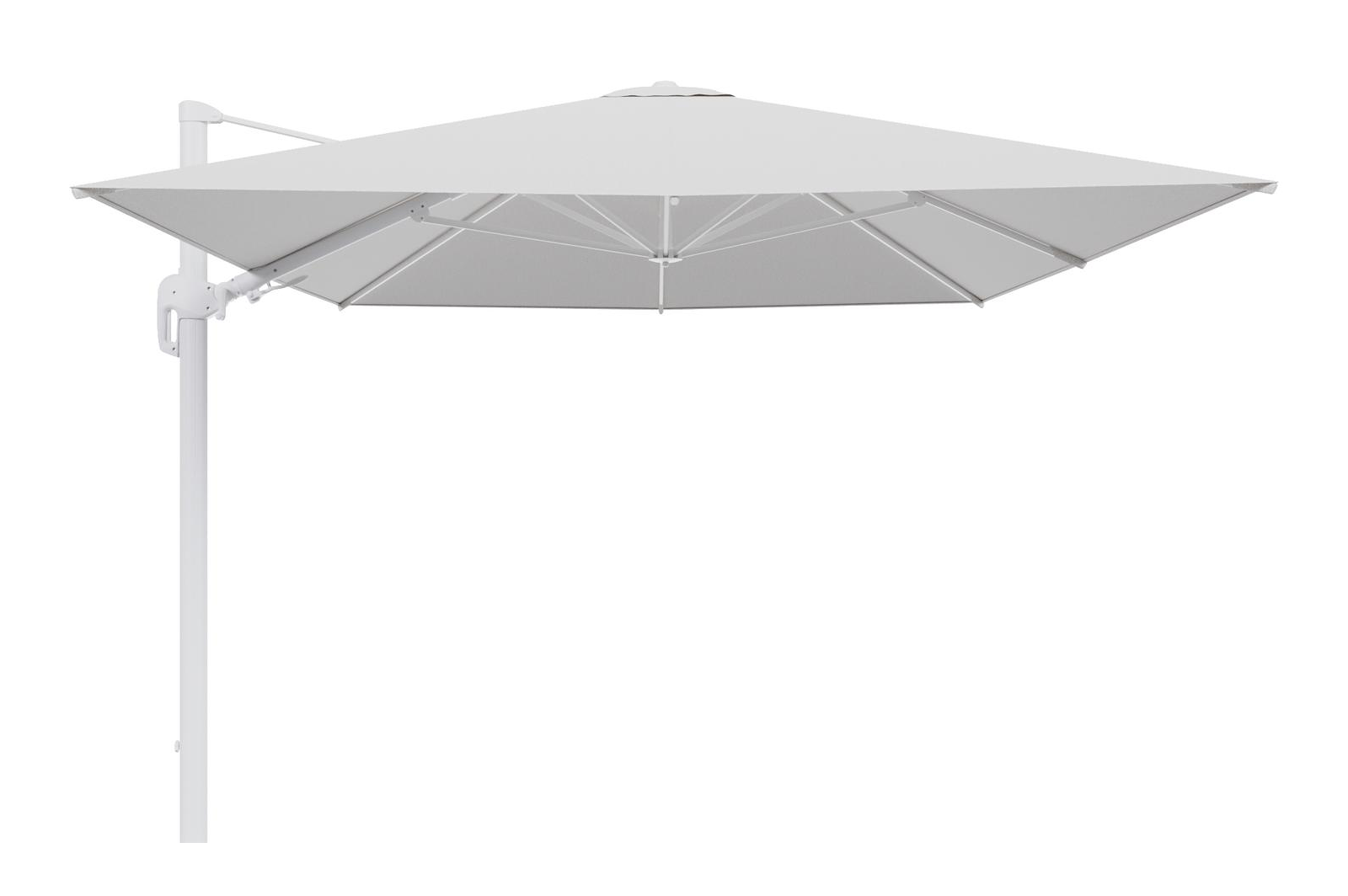 Parasol pendant Rufina avec fonction tilt en aluminium blanc et toile de parasol en All Weather Solica Ego Birch  - Lg.1 400 x Lg.2 300 cm (sans pied de parasol