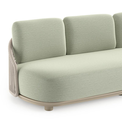 Vadelo loungebank in beige aluminium en beige verticaal geweven ronde rope met slow spirea all weather sunbrella® luxe kussen