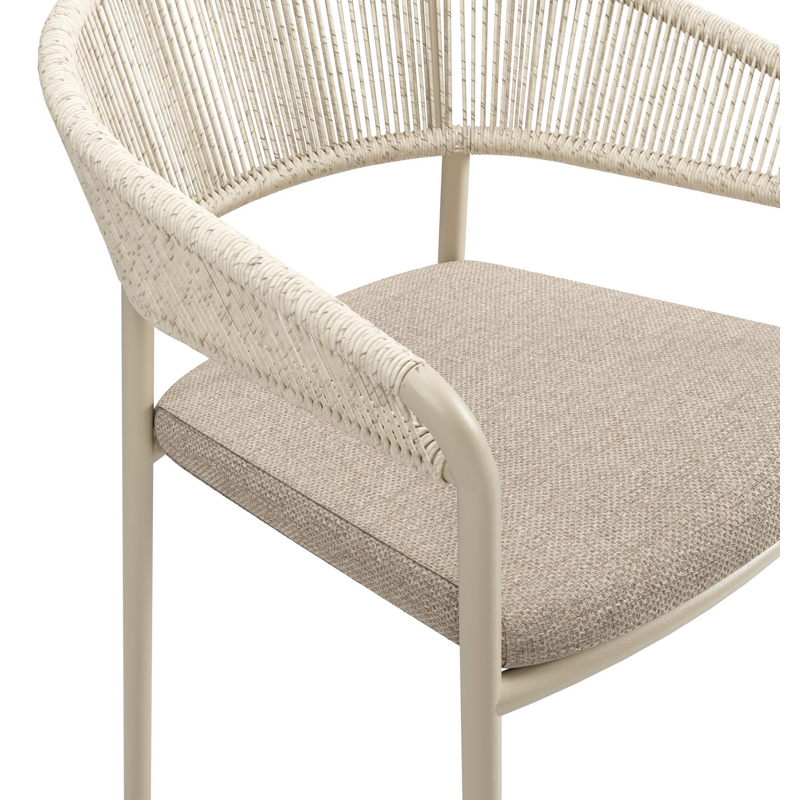 Zamora stapelbare tuinstoel in beige aluminium en beige gedraaide ronde wicker met stoelkussen in Weather+ Softtouch beige