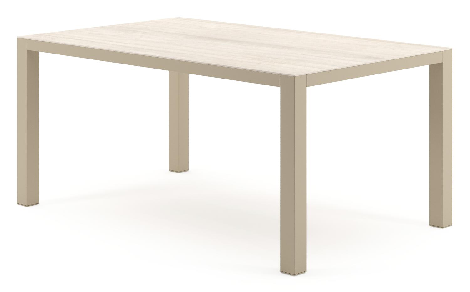 Como tuintafel rechthoekig in beige aluminium en volkeramiek Travertino Bianco - L 160 x B 100 x H 73 cm