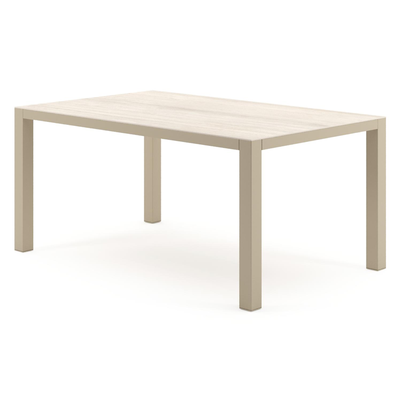 Como tuintafel rechthoekig in beige aluminium en volkeramiek Travertino Bianco - L 160 x B 100 x H 73 cm