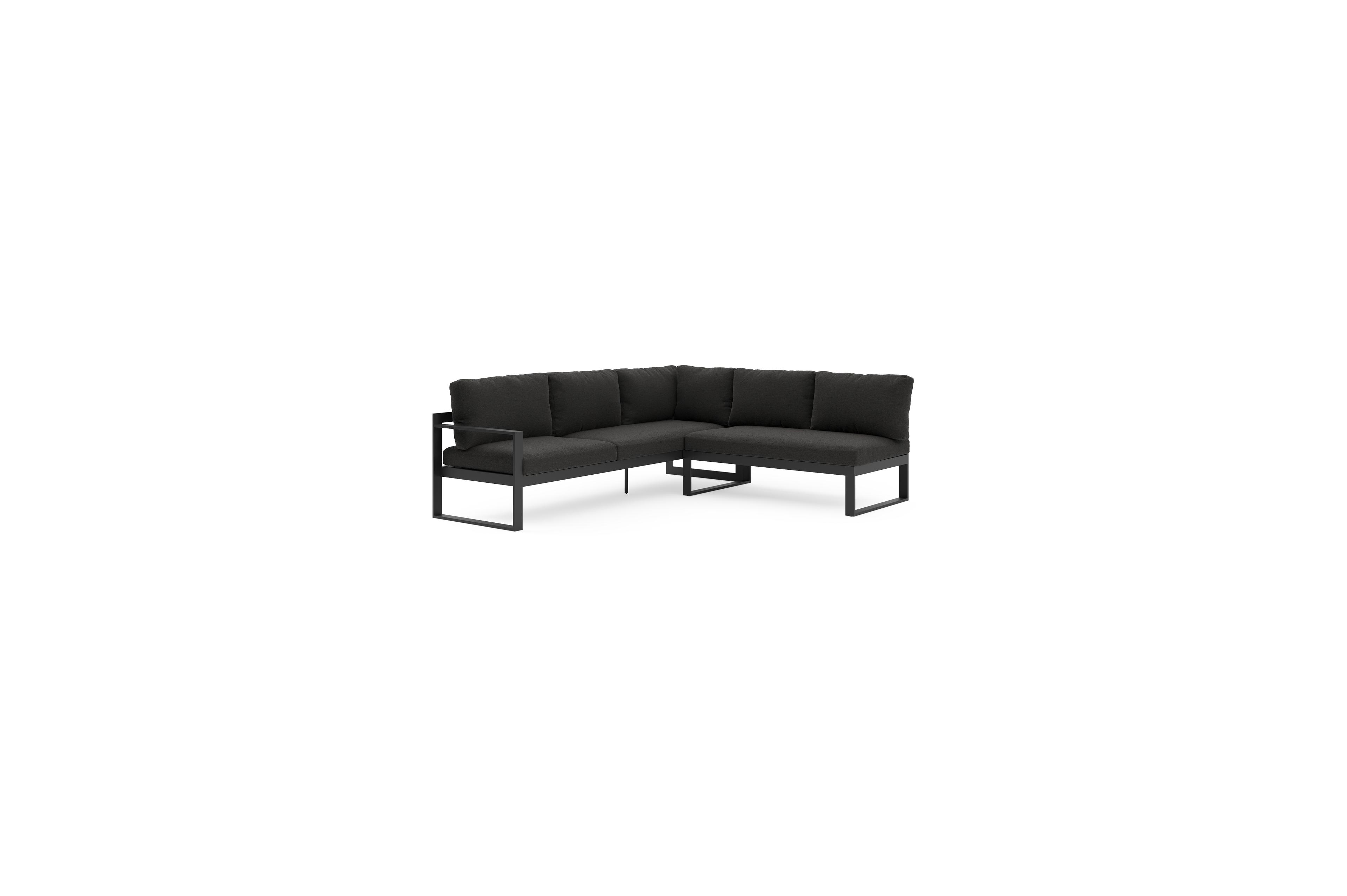 Salon de jardin d'angle Caldela en aluminium noir et coussins en weather+ softtouch noir