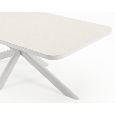 Estella tuintafel rechthoekig in wit aluminium en Crema Minerale sintered stone - L 200 x B 100 x H 75.5 cm