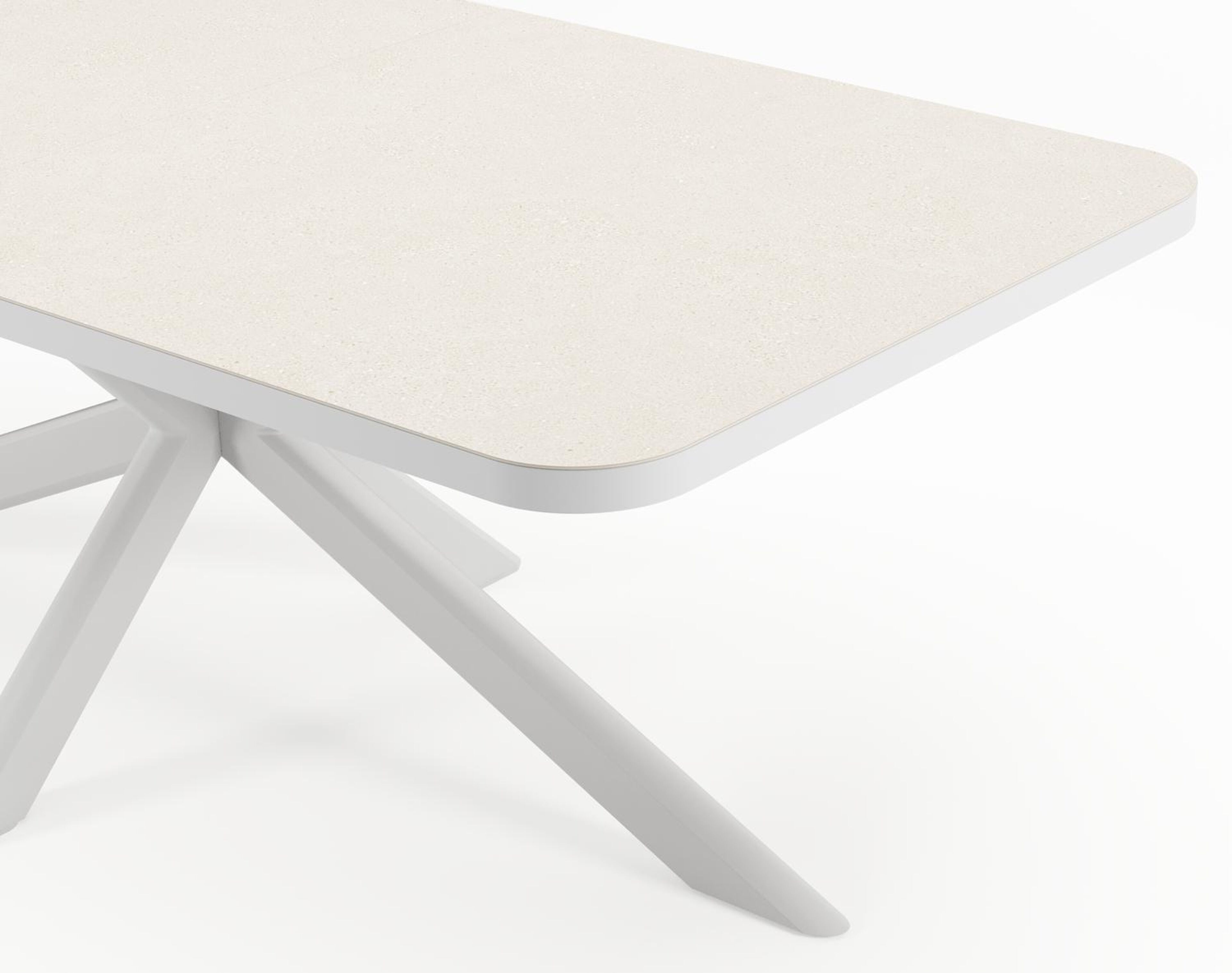 Estella verlengbare tuinset rechthoekig in wit aluminium en sintered stone Crema minerale met 10 Matera tuinstoelen