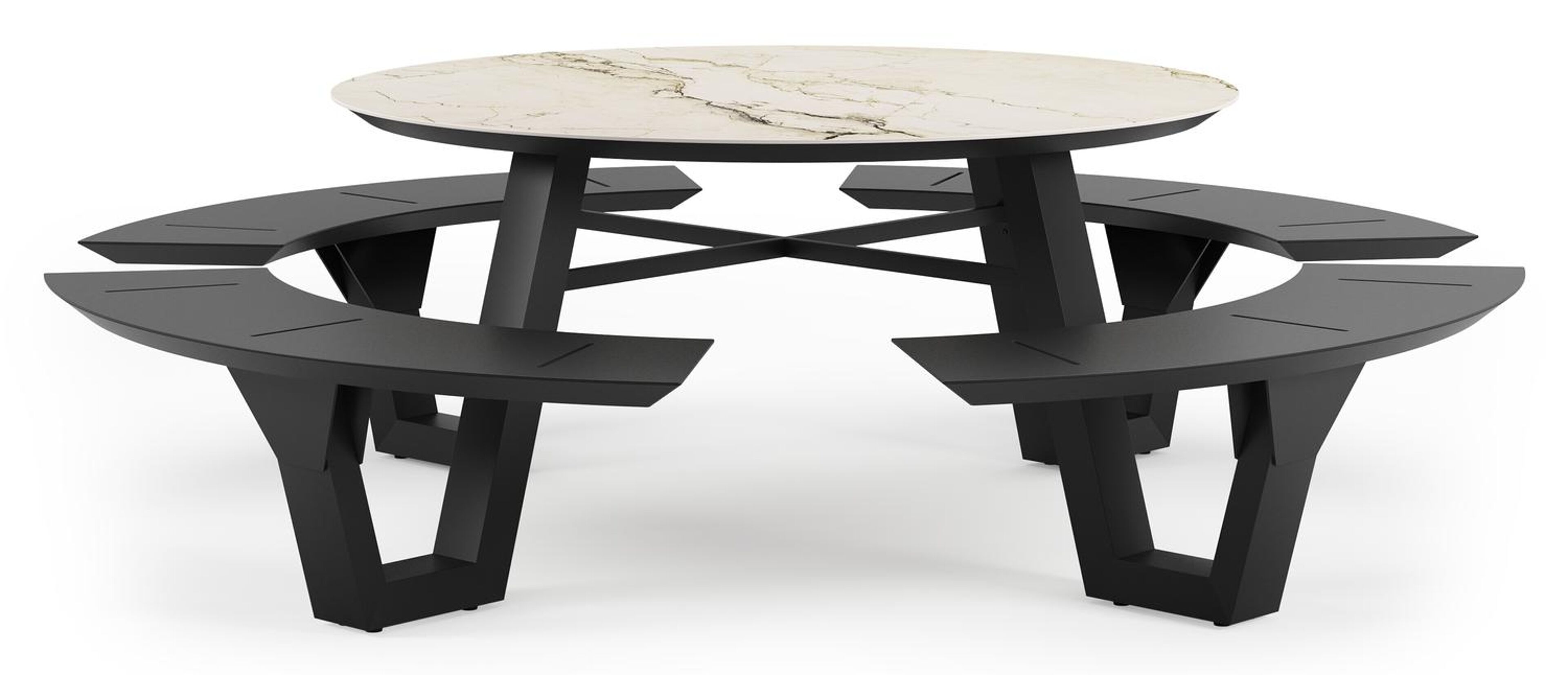 Rondino picknicktafel in zwart aluminium en volkeramiek colorado dunes tafelblad - Dia. 236 x - Dia. 236 x H 72 cm