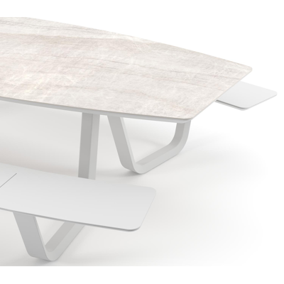 Forno picknicktafel bootvorm in wit aluminium en volkeramiek Taj Mahal - L 280 x B 192 x H 72 cm