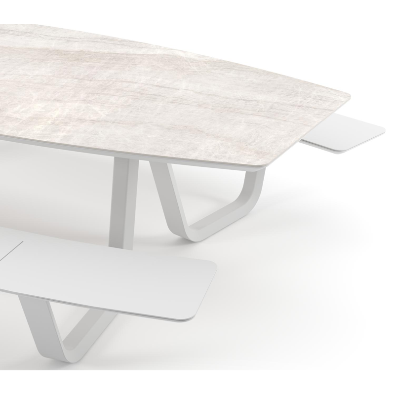 Forno picknicktafel bootvorm in wit aluminium en volkeramiek Taj Mahal - L 280 x B 192 x H 72 cm