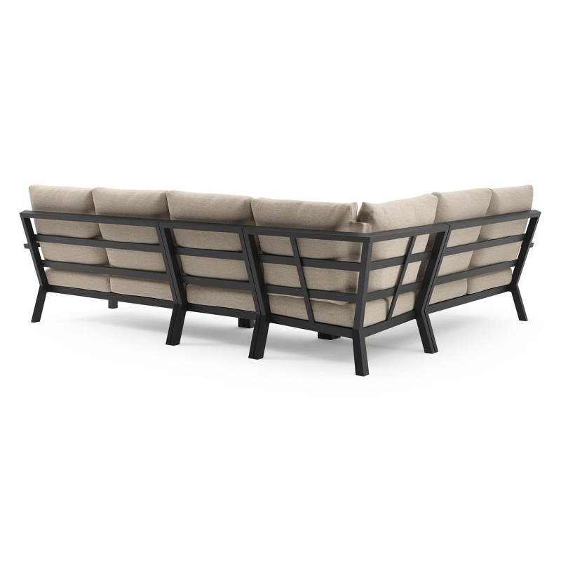 Arnes loungehoek in zwart aluminium met rustic weather+ softtouch kussen