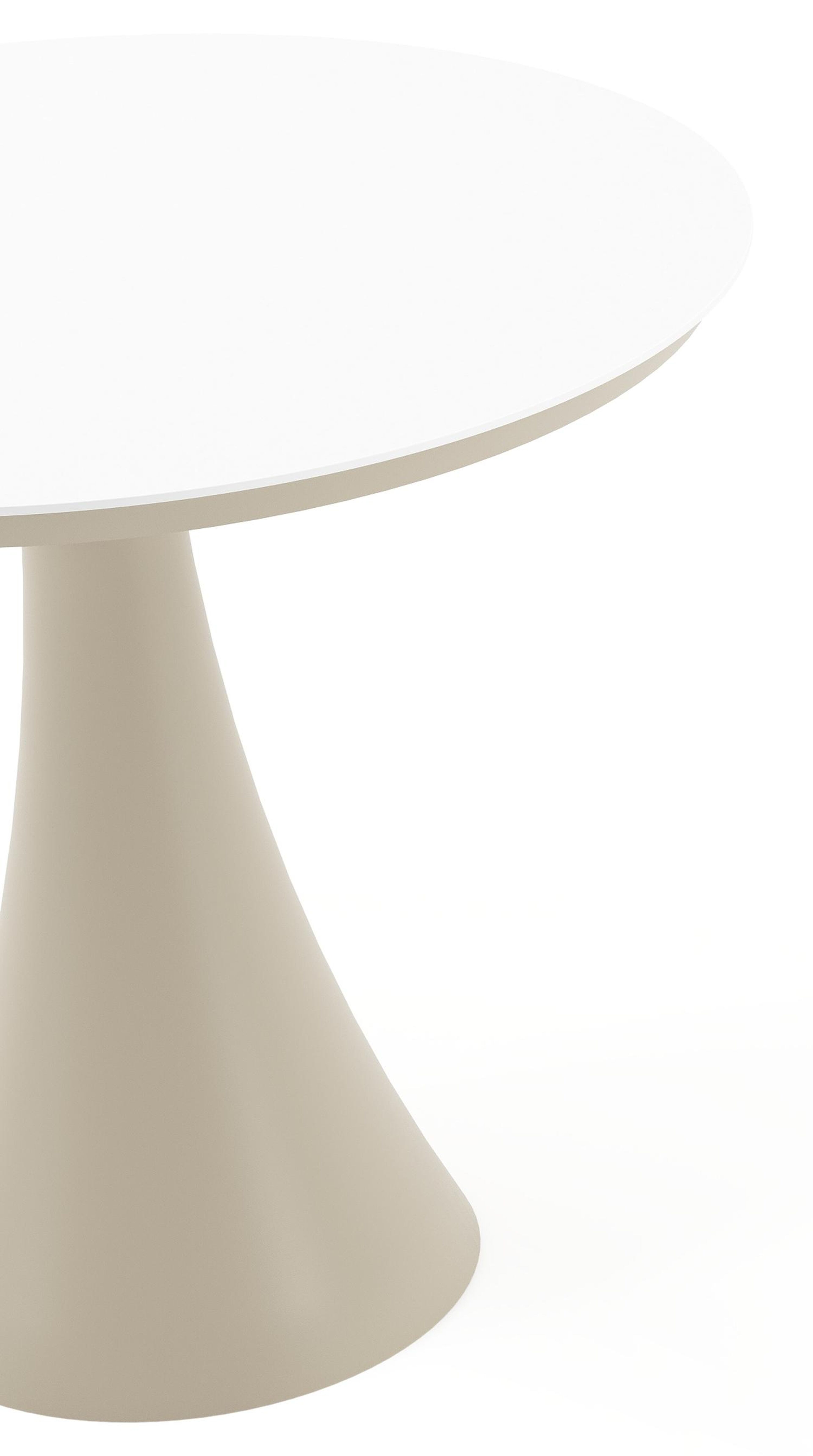 Table de jardin Fano ronde en aluminium beige et céramique pleine Arctic White - Diam. 85 x Haut. 75 cm