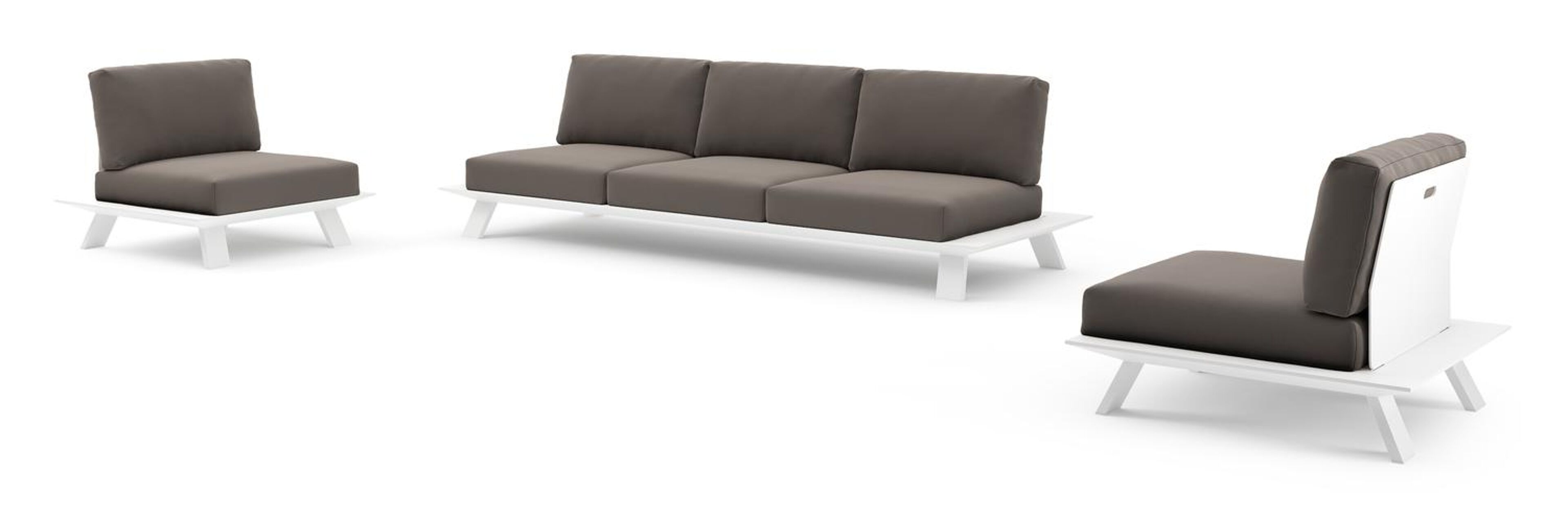 Salon de jardin Cesano en aluminium blanc et coussin en all weather Sunbrella® luxe natte nature grey