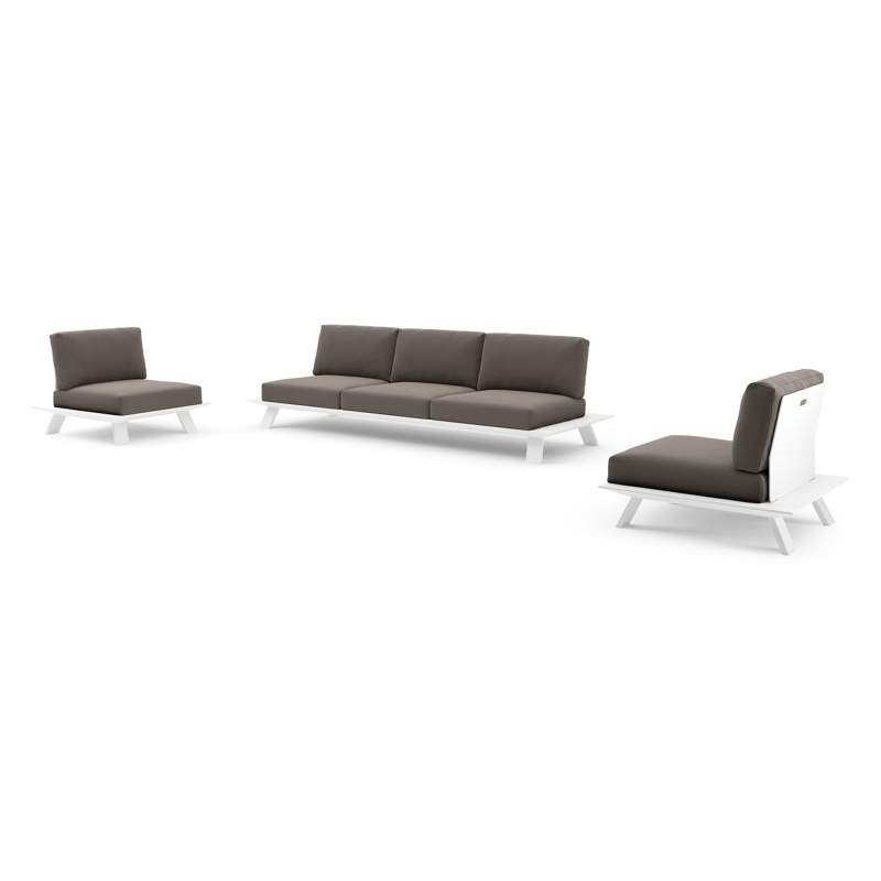 Salon de jardin Cesano en aluminium blanc et coussin en all weather Sunbrella® luxe natte nature grey