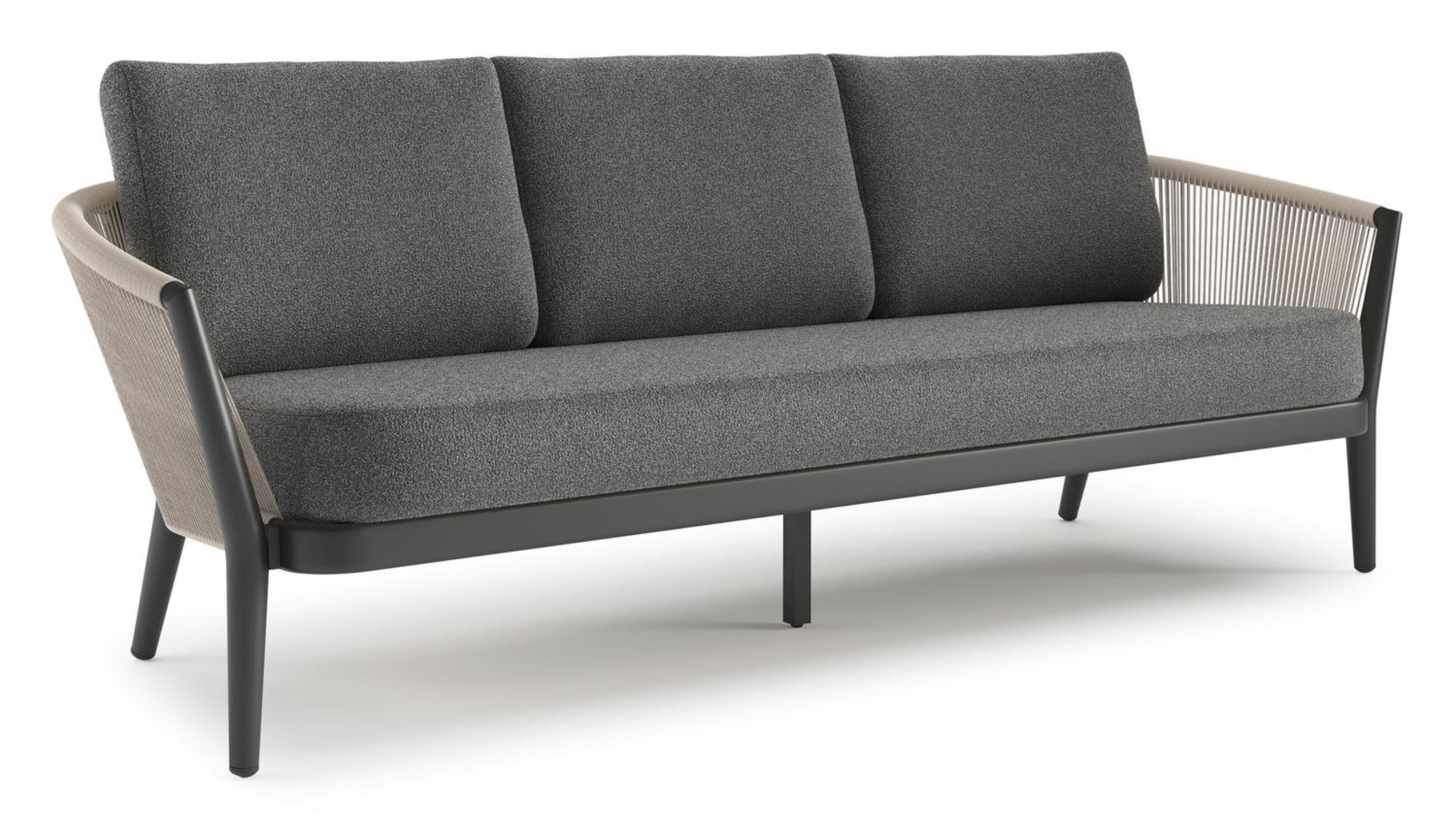 Orso loungebank in zwart aluminium en beige verticaal geweven ronde rope met Catania Black all weather cosytica kussen