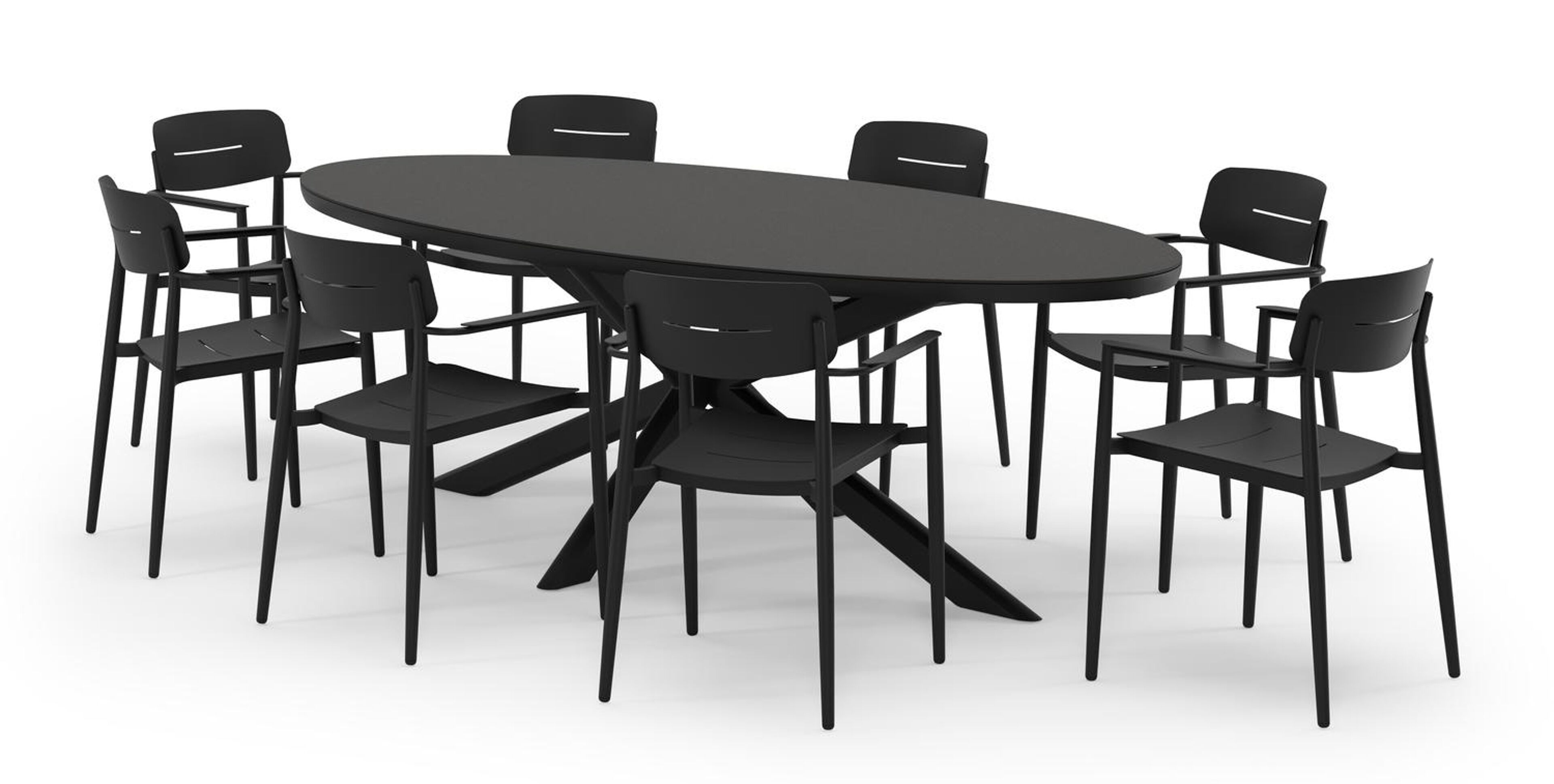 Pamplona ensemble de jardin ovale en aluminium noir en sintered stone notte minerale avec 8 chaises de jardin Cosa