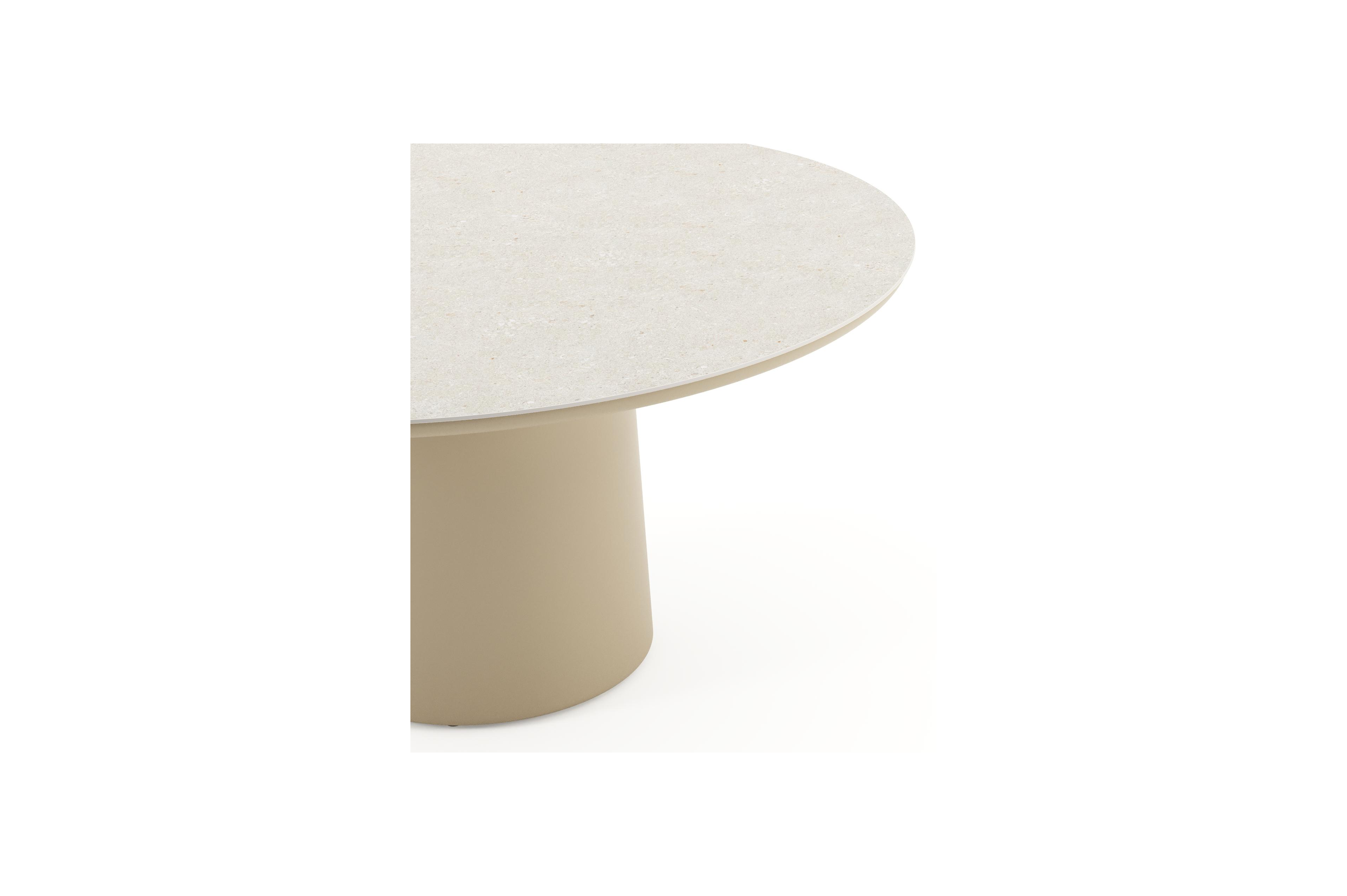 Amico tuintafel rond in beige aluminium en volkeramiek Shilin - Dia. 148 x H 73.5 cm