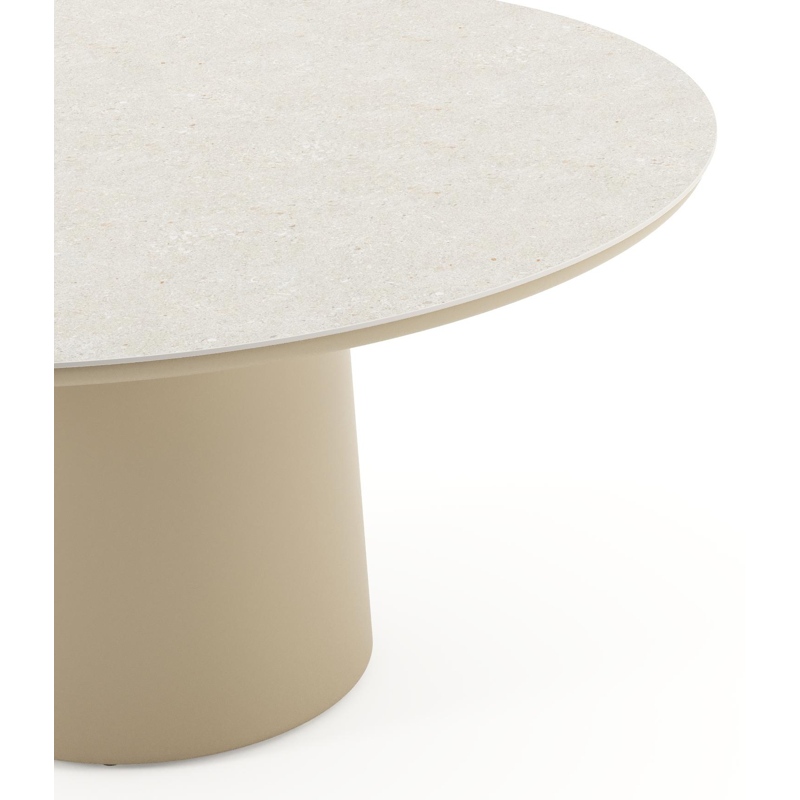 Amico tuintafel rond in beige aluminium en volkeramiek Shilin - Dia. 148 x H 73.5 cm