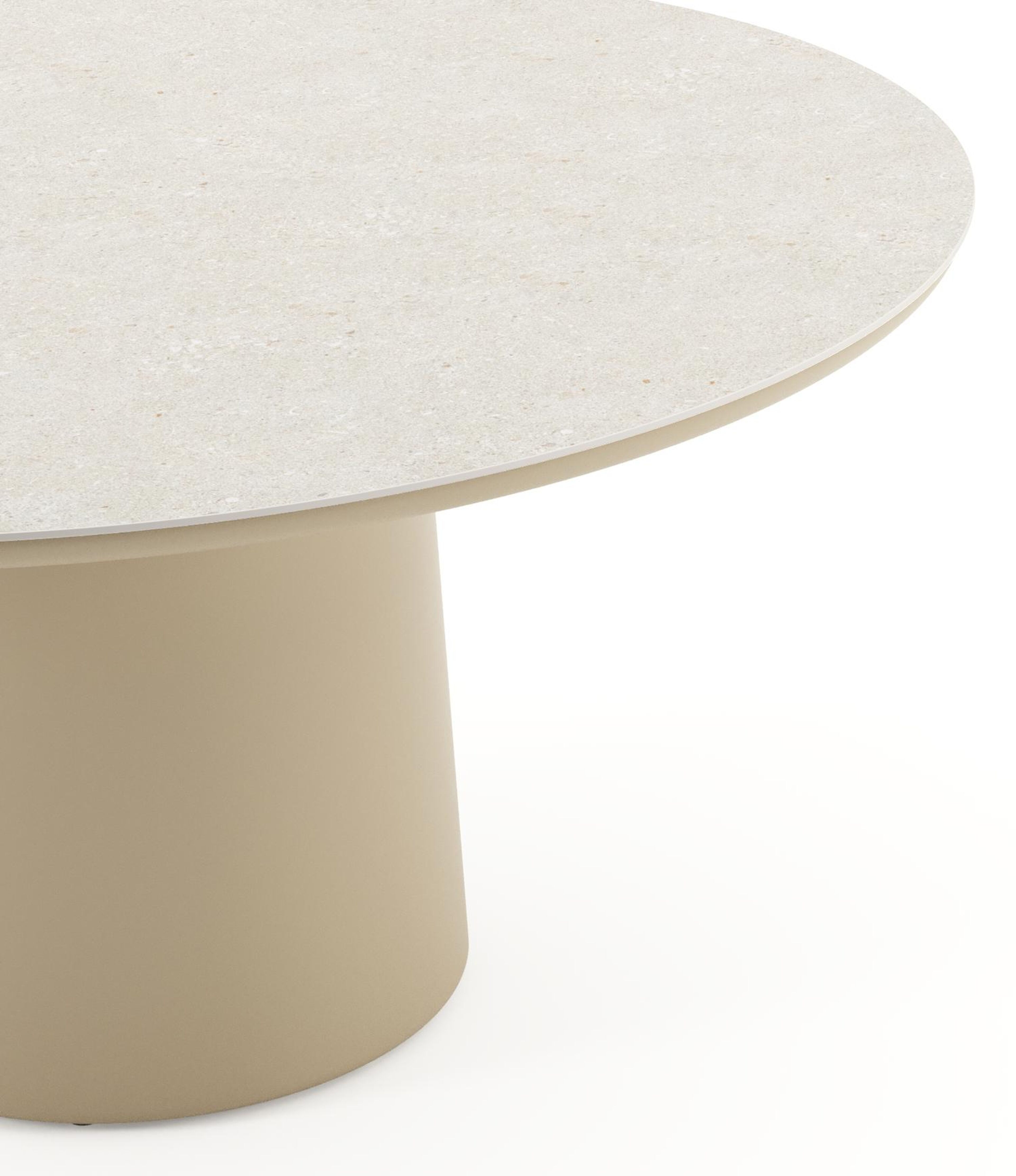 Table de jardin Amico rond en aluminium beige et céramique pleine Shilin - Diam. 148 x Haut. 74 cm