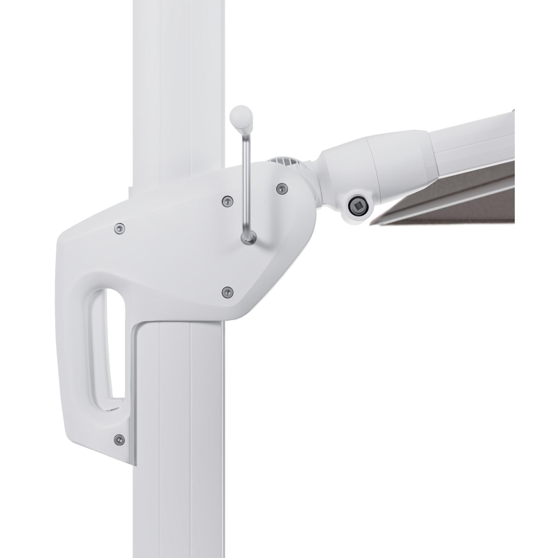 Minore zweefparasol met tiltfunctie in wit aluminium en Wander Granite All Weather Sunbrella® Luxe parasoldoek - L1 400 x L2 300 cm met parasolvoet Minore 260 kg met wielen