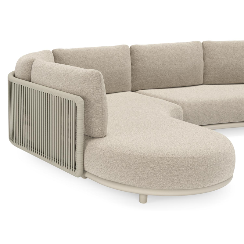 Lomano loungehoek in beige aluminium en beige verticaal geweven luxe vlakke rope met Catania Sand all weather cosytica