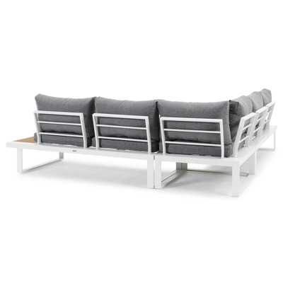 Salon de jardin d'angle Serado en aluminium blanc et polywood avec coussin en gris polyester et table basse