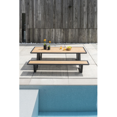 Sevilla picknicktafel in zwart aluminium en teak tafelblad - L 240 x B 175 x H 71 cm