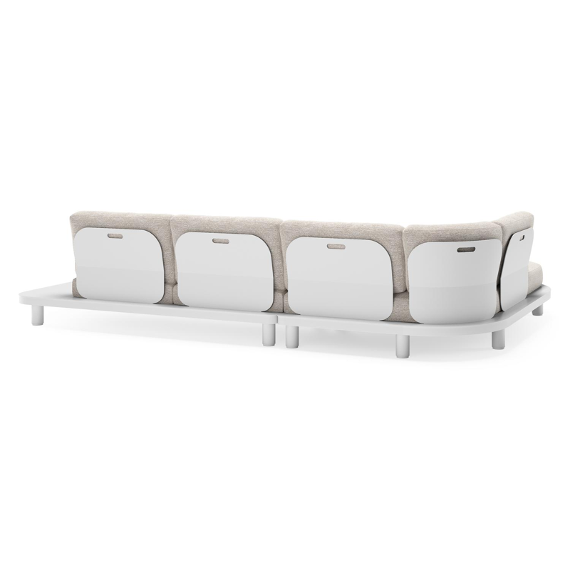Salon de jardin d'angle Donato en aluminium blanc et coussins en all weather sunbrella® luxe Tundra Sand