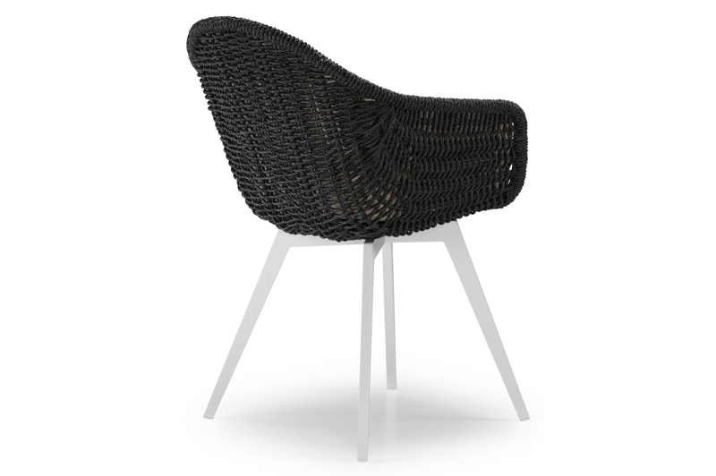 Pagino tuinstoel in wit aluminium en zwart ronde wicker met zitkussen in All Weather Cosytica Bora Desert