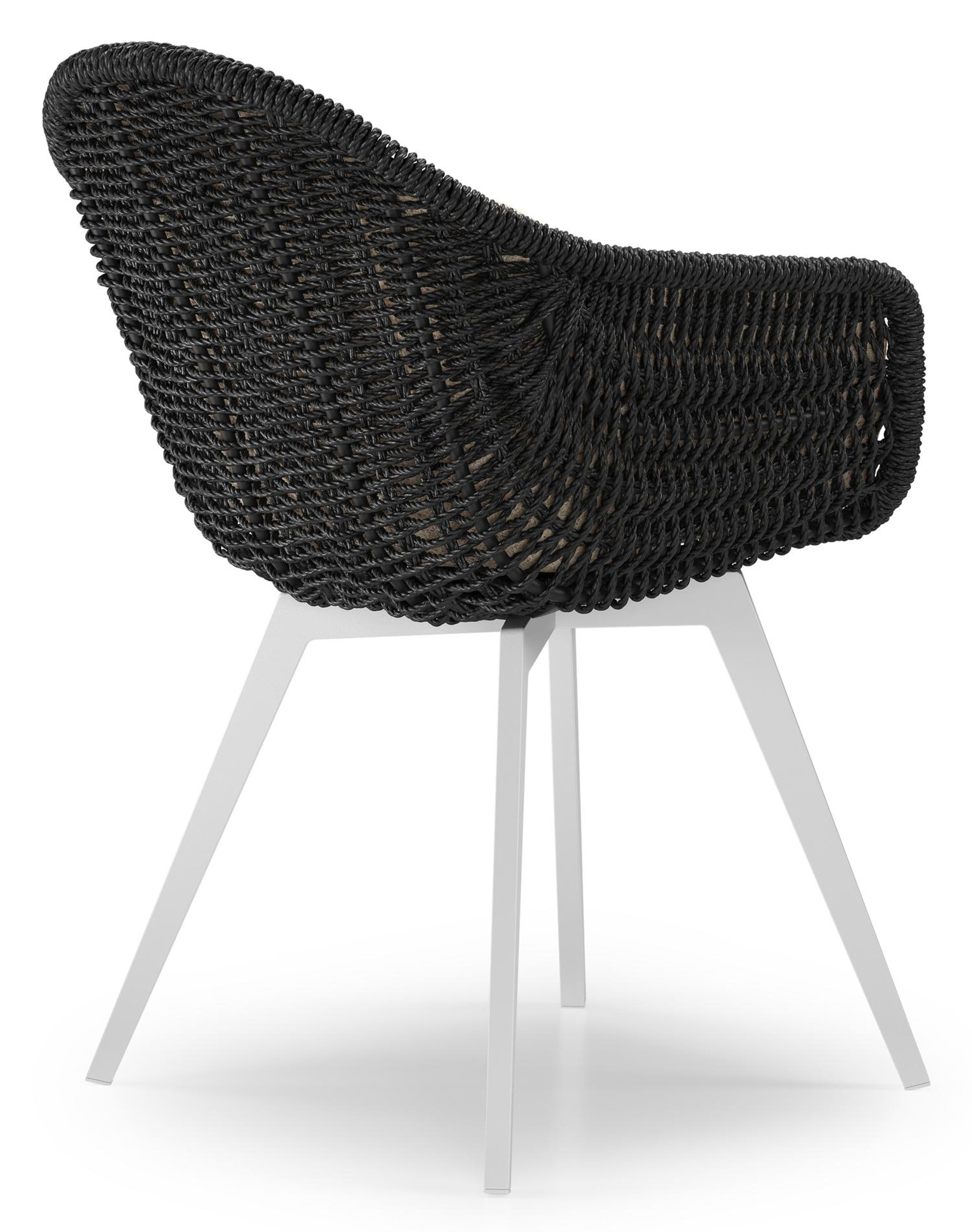 Pagino tuinstoel in wit aluminium en zwart ronde wicker met zitkussen in All Weather Cosytica Bora Desert