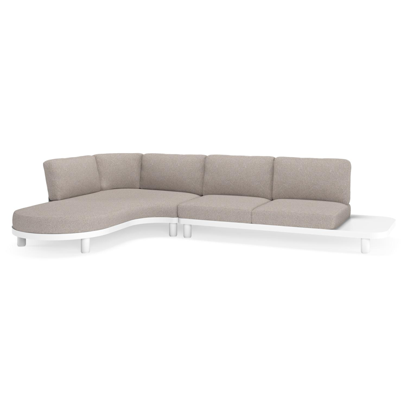 Salon de jardin d'angle Donato en aluminium blanc et coussins en all weather sunbrella® luxe Tundra Charcoal