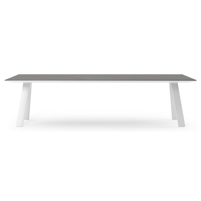 Table de jardin Cesano rectangulaire en aluminium blanc et céramique pleine Calatorao - Lg. 280 x Lrg. 110 x Haut. 75 cm