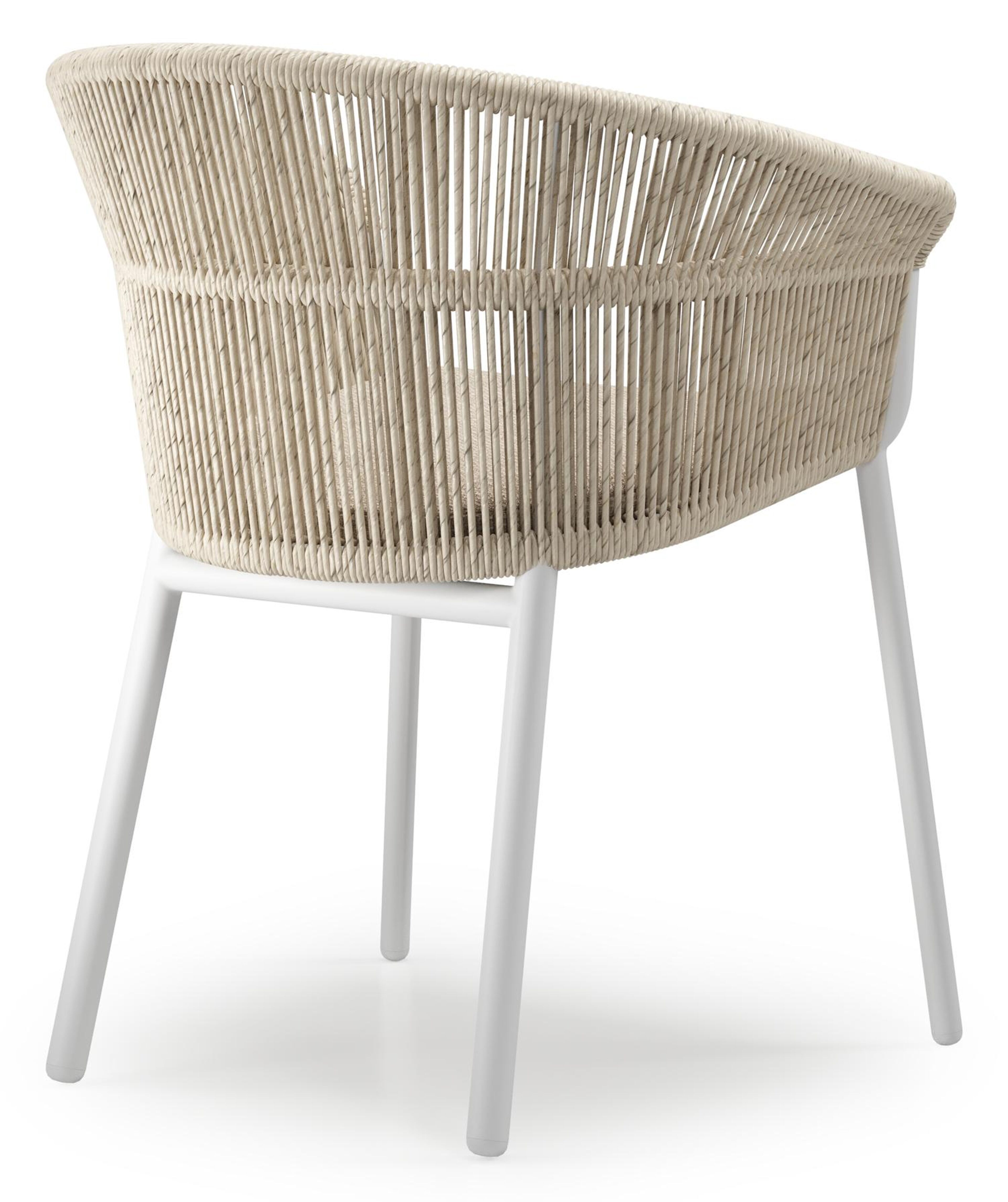 Matera stapelbare tuinstoel in wit aluminium en beige gedraaide ronde wicker met kussen in beige weather+ softtouch