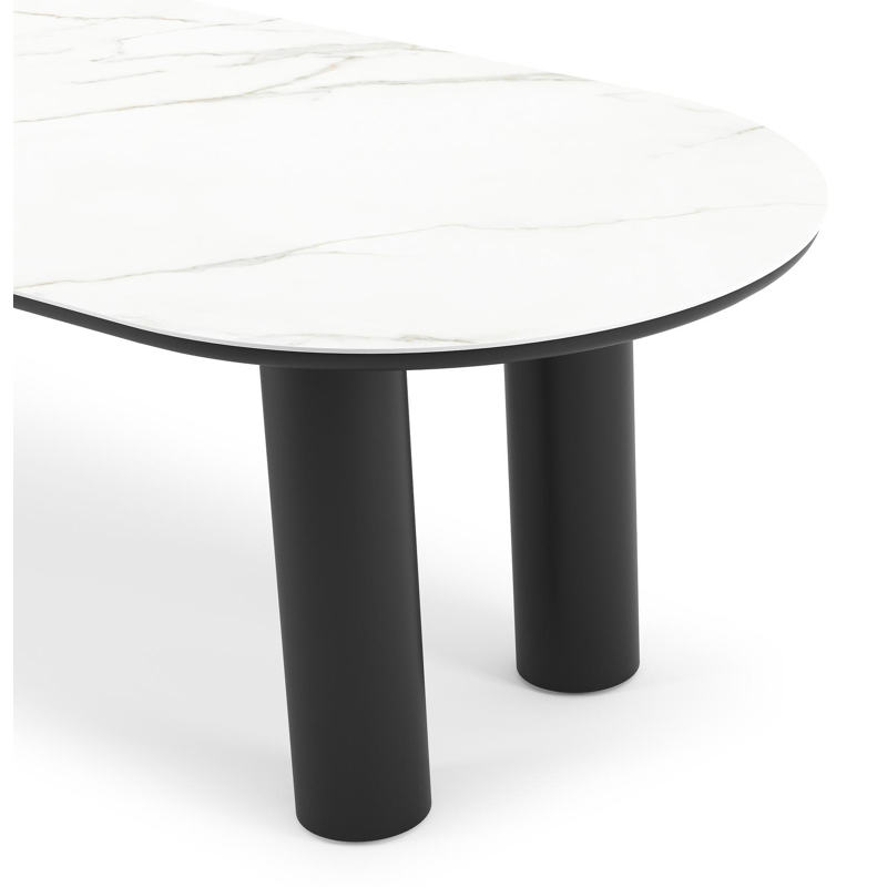 Como tuintafel ovaal in zwart aluminium en volkeramiek Calacatta - L 260 x B 100 x H 74 cm