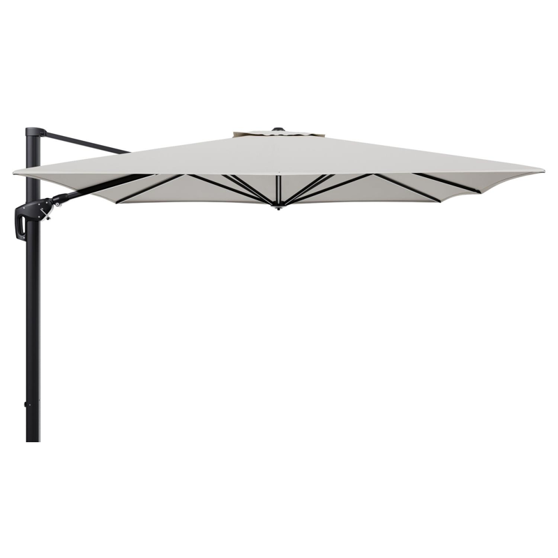Parasol pendant Minore avec fonction tilt en aluminium noir et toile de parasol en All Weather Sunbrella® Luxe Lopi Marble  - Lg.1: 350 x Lg.2: 350 cm (sans pied de parasol