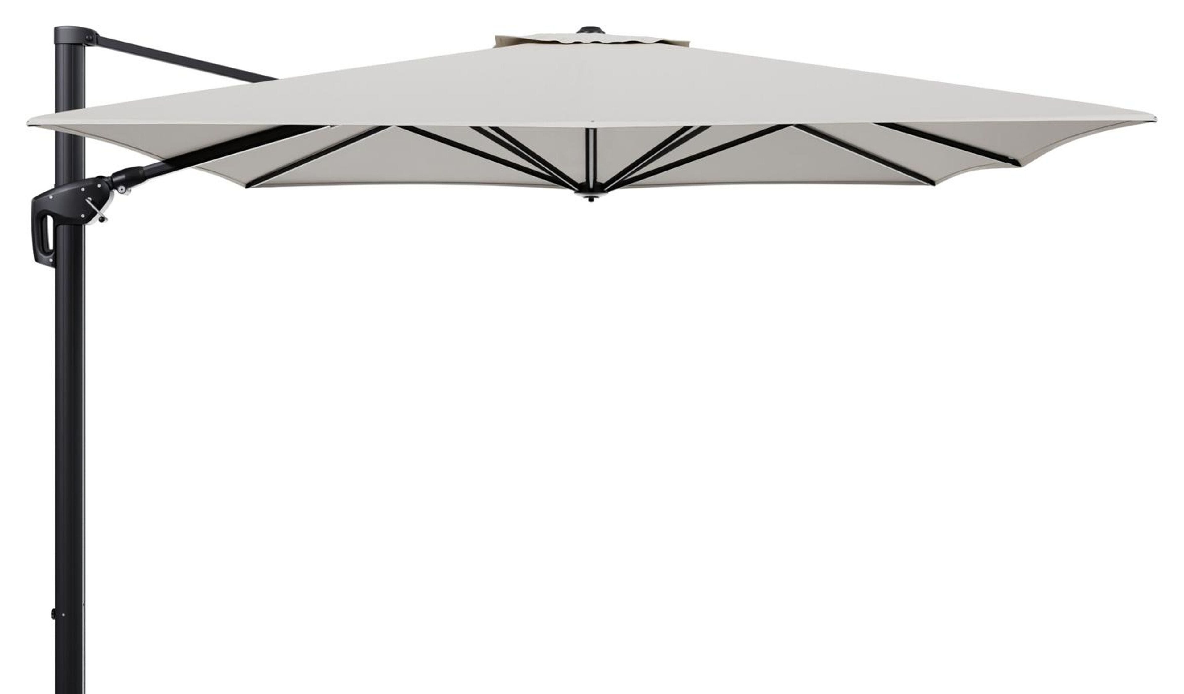 Minore zweefparasol tiltfunctie in zwart aluminium en parasoldoek in All Weather Sunbrella® Luxe Lopi Marble  - L1 350 x L2: 350 cm (zonder voet) (zonder voet)