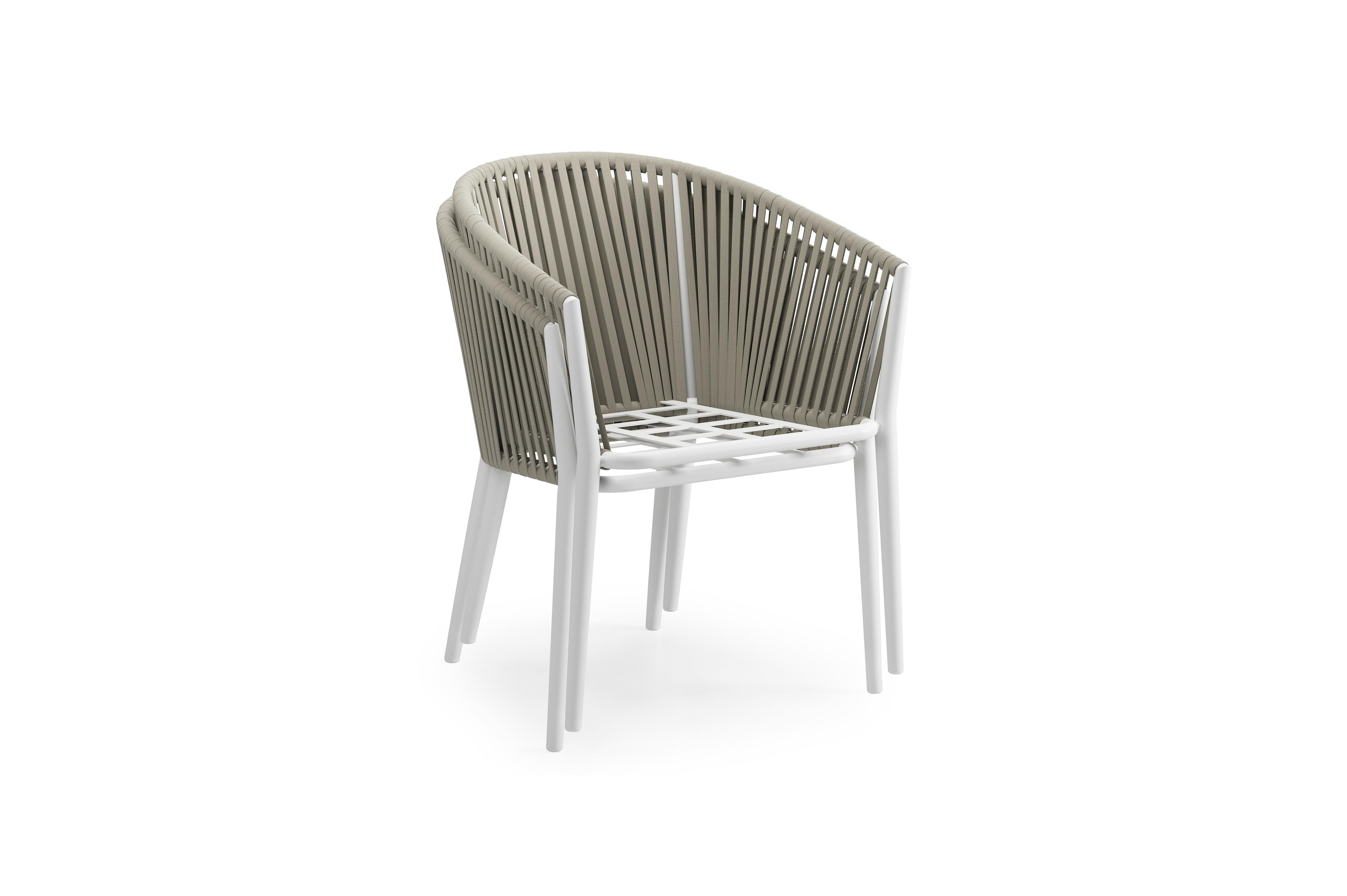 Orso tuinstoel in wit aluminium en beige verticaal geweven rope met kussen in lopi marble all weather sunbrella® luxe