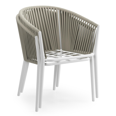 Orso tuinstoel in wit aluminium en beige verticaal geweven rope met kussen in lopi marble all weather sunbrella® luxe