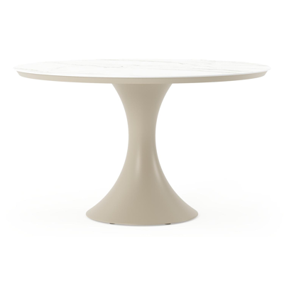 Fano tuintafel rond in beige aluminium en volkeramiek Calacatta - Dia. 130 x H 75 cm