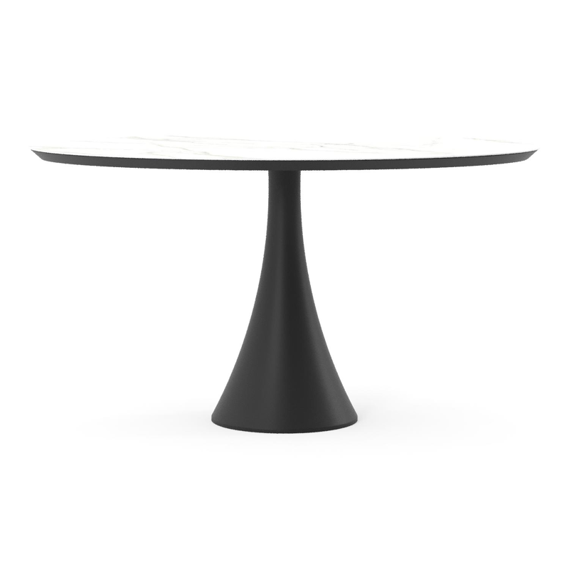 Table de jardin Fano oval en aluminium noir et céramique pleine Calacatta - Lg. 140 x Lrg. 80 x Haut. 75 cm