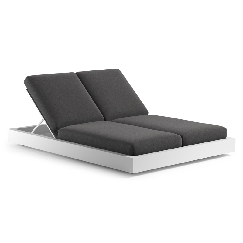 Como verstelbaar dubbel ligbed in wit aluminium met savane tornado all weather Sunbrella® luxe kussen