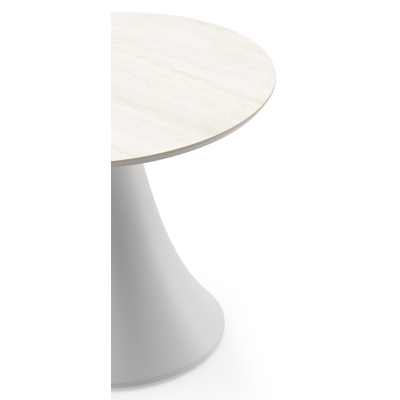 Fano low dining loungetafel rond in wit aluminium en volkeramiek Travertino Bianco - Dia. 65 x H 40 cm