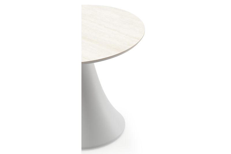 Fano low dining loungetafel rond in wit aluminium en volkeramiek Travertino Bianco - Dia. 65 x H 40 cm