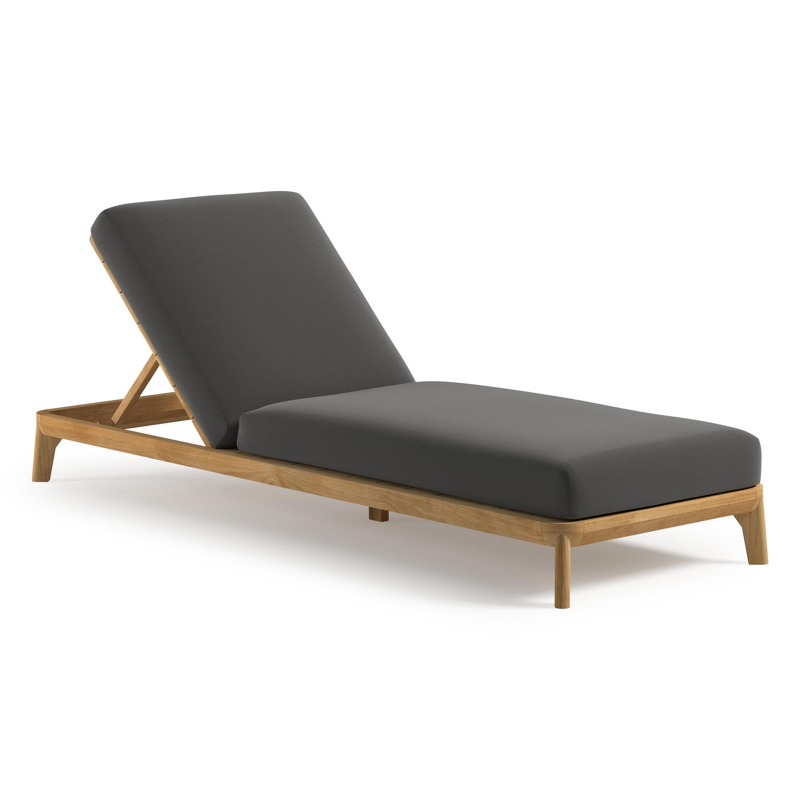 Chaise longue réglable Orso en teck natural et coussin en all weather Sunbrella® luxe natte charcoal chine