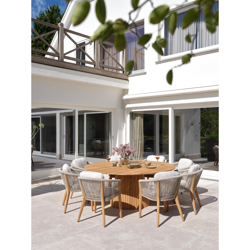 Orso tuinstoel in teak en beige verticaal geweven rope